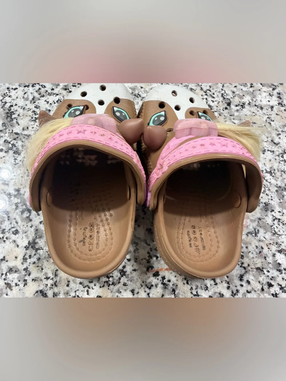 Crocs Fun Lab Horse Pony Clogs Toddler Girls Size C7 Brown Pink
